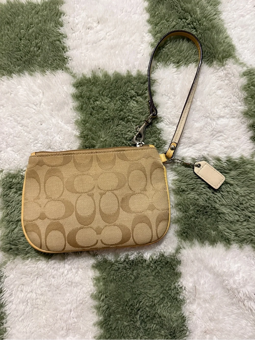 Coach Signature Canvas Wristlet with Yellow Trim